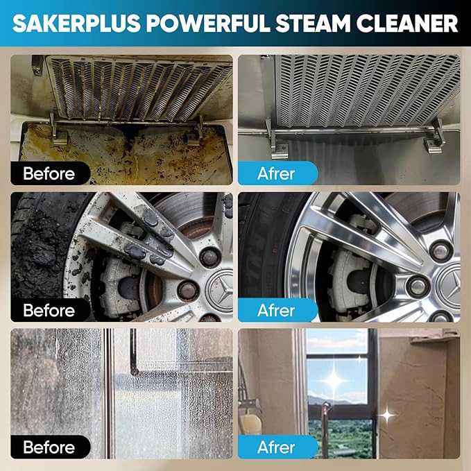 Sakerplus Steam Cleaner, Handheld Pressurized Steamer, 1050W 230°F Fast Heating with 9 Accessories, Multi-Surface Steam Cleaner for Home, Car, Tile & Grout, Windows, Upholstery (5 Towel Sleeve)