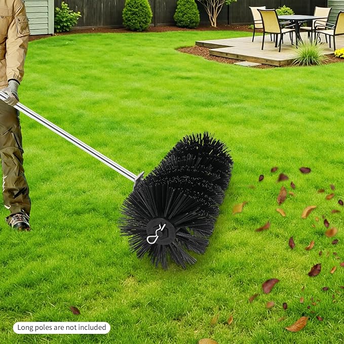 23" Universal Rolling Brush Head for Lawn Mowers – Heavy-Duty Nylon Bristle Attachment for Snow, Turf & Driveway Cleaning, 9-Tooth Inner Shaft, 1.02" Mount Holes