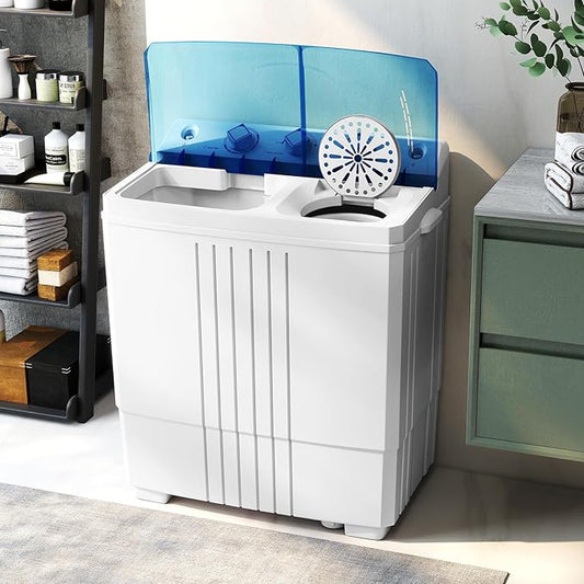 COSTWAY Portable Washing Machine, Twin Tub 20Lbs Capacity, Compact Laundry Washer(12Lbs) and Spinner(8Lbs), Durable Design for Apartment Dorm RV, Blue+White