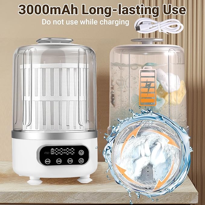 3L Portable Washing Machine,3 In 1 Portable Washer-Dryer Combo, Home Mini Underwear-Specific Washing Machine，3 Modes 3000mAh Laundry Machine for apartments, dormitories, travel, and hotels (White)