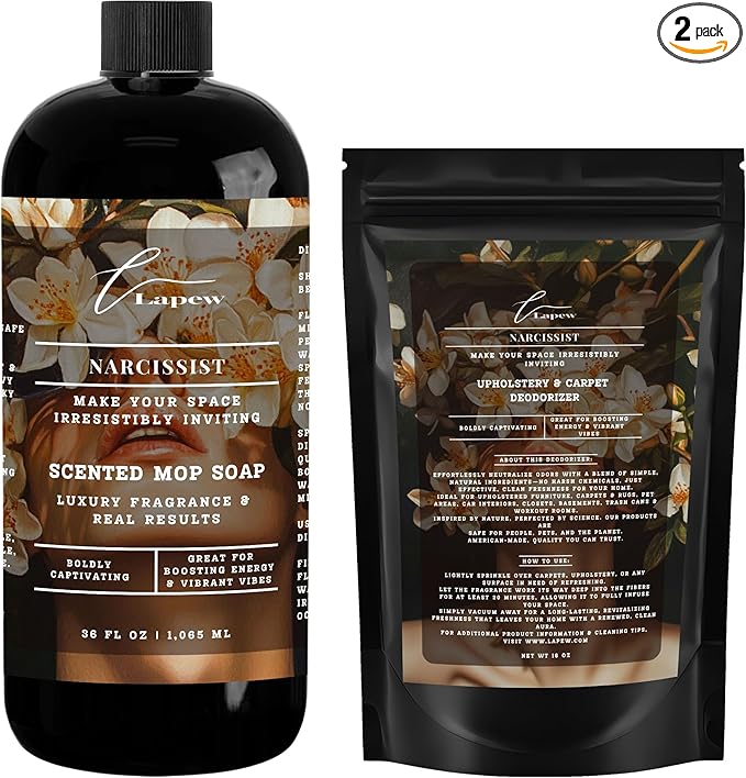 Lapew Narcissist Bundle – Carpet Deodorizer Powder & Scented Mop Soap Set – Odor Eliminator for Pet-Friendly Homes