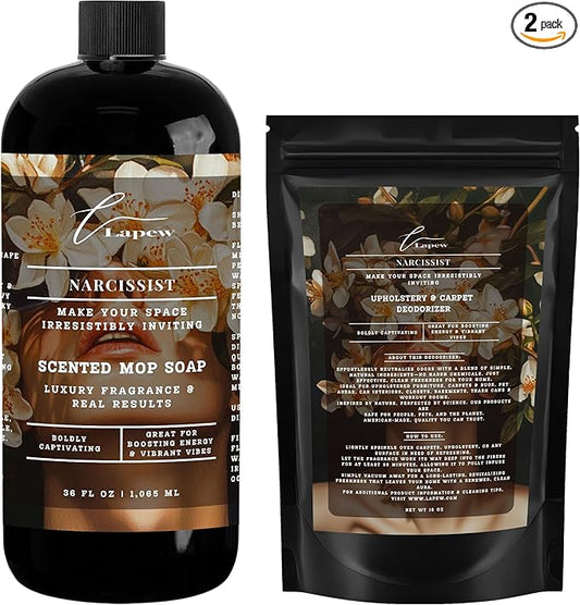 Lapew Narcissist Bundle – Carpet Deodorizer Powder & Scented Mop Soap Set – Odor Eliminator for Pet-Friendly Homes
