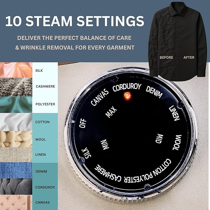 True & Tidy Luxury Upright Garment Steamer with 10 Steam Settings, Smart Auto Shut-Off 1800 Watt Powerful Standing Clothes Steamer, Fast Heat-Up Fabric Steamer, Champagne