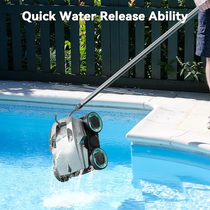 Cordless Robotic Pool Cleaner-Pool Vacuum for In ground Pools with Wall Climbing-120 Mins Running Time, Smart Navigation, 20Gal/Mins Poweful Suction, for Most Pools up to 1,500 Sq.ft, Cyan