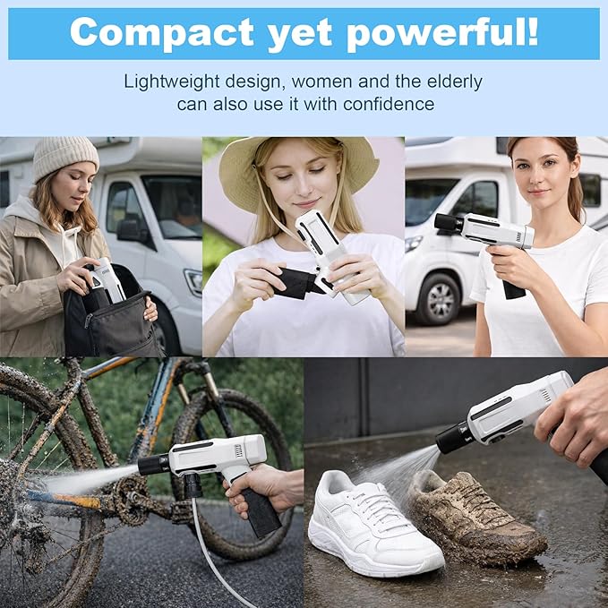 Cordless Portable Washer, Handheld Washer for Car Home Outdoor Patio Garden,Battery Operated Washer with 5-in-1 Swivel Nozzle & 16.5FT Hose.
