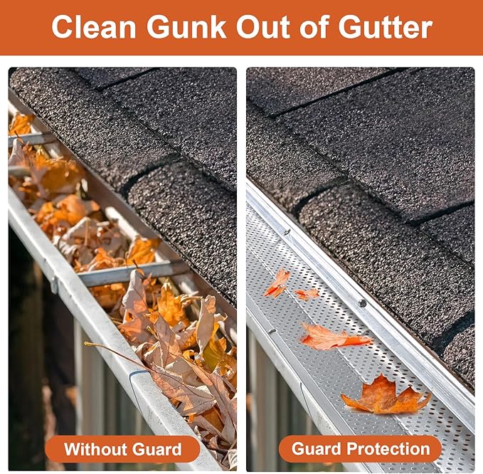 5 inch Gutter Guard, 13 Pack-52ft, Aluminum Rain Gutter Guard, DIY Leaf Filter Gutter Guard Protection Cover, Raptor Mesh Gutter Screen Cleaning Tools for Downspout, Roof, with Screws