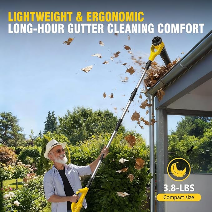 Roof Gutter Cleaning from The Ground, Leaf Blowers Cordless for Dewalt 20V Battery(Tool Only), 580CFM/180MPH, Brushless 3-Speed Motor for Gutter Cleaning Extension Attachment Kit for Garden,House