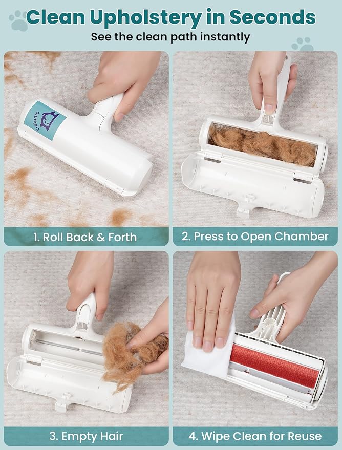 DELOMO Pet Hair Remover Roller, Reusable Lint Roller for Dog and Cat Hair | Portable Pet Hair Roller with Large Fur Bin, Fast Cleaning for Couches, Bedding, Rugs, Car Seats and Furniture, No Batteries - Image 8