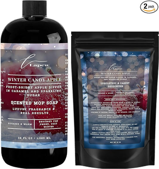 Lapew Winter Candy Apple Bundle – Carpet Deodorizer Powder & Scented Mop Soap Set – Odor Eliminator for Pet-Friendly Homes