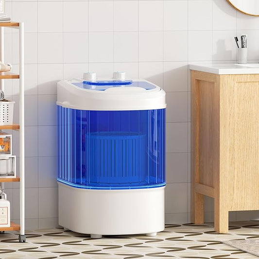 Greenvelly Portable Washing Machine, Single Tub Small Laundry Washer with Spin Basket, 6.6lbs Portable Washer Dryer Combo for Apartments,Dorms (Blue)