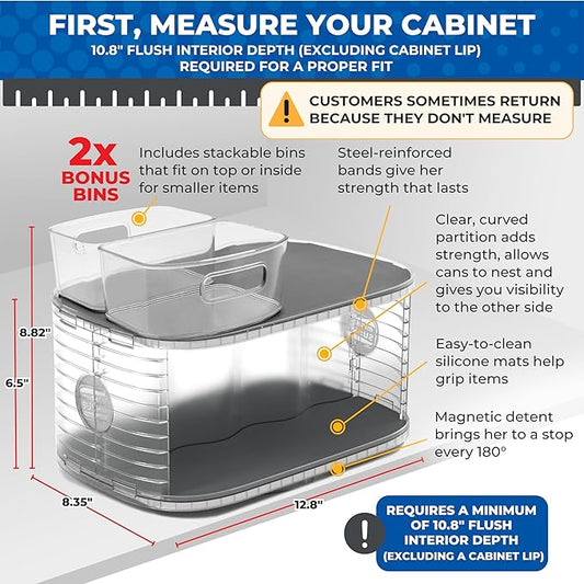 Mighty Susan Kitchen Organizer for Canned Goods: 2-Tiered Robust Turntable Organizer for Cabinet/Pantry. Steel Reinforced Holds Up To 30 lbs. Rotates 360° for Maximum Visibility. Includes 2 Bonus Bins
