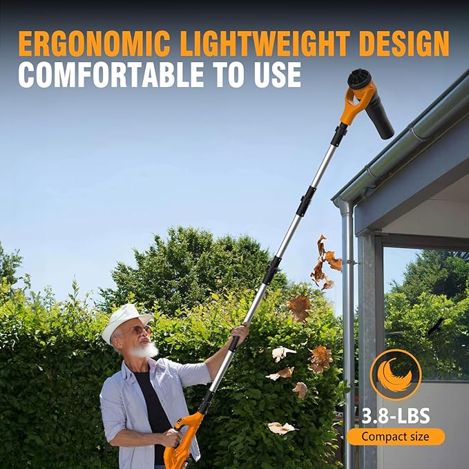 Roof Gutter Cleaning from The Ground, 40V Leaf Blowers Cordless, 580CFM/180MPH with 2 Batteries and Charger, Brushless 2-Speed Motor for Gutter Cleaning Extension Attachment Kit for Garden,House