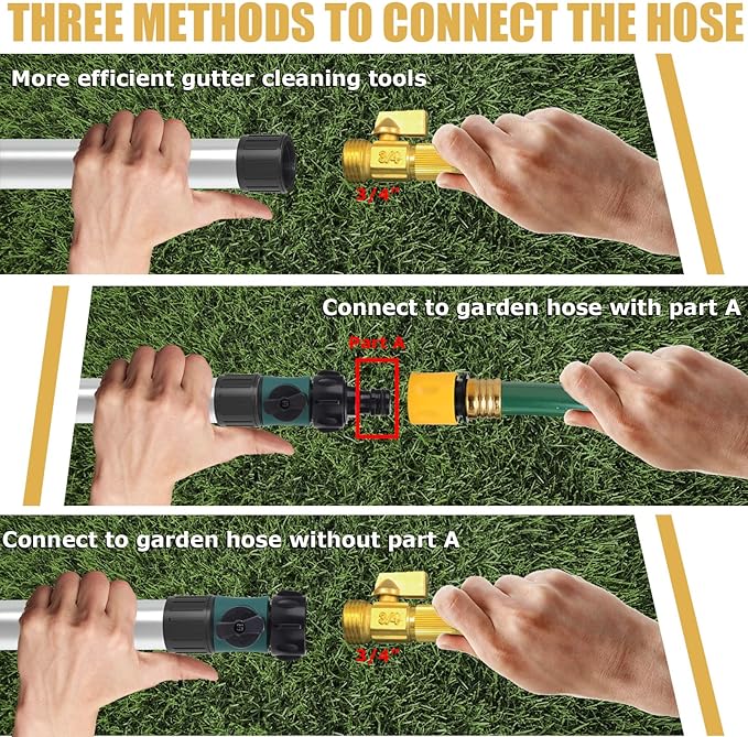 Gutter Cleaning Tools From The Ground, 16ft Telescopic Gutter Cleaner Tools, Rain Gutters Cleaning Tool With Garden Hose Attachment and Bendable Wand