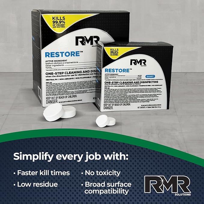 RMR Solutions RESTORE Disinfectant & Cleaner Concentrate, EPA Registered Mold Remover & Antibacterial Cleaning Solution for Kitchen, Bathroom, Floor, Home, Pet Areas, Counter, 13.1g, Makes 16 Quarts
