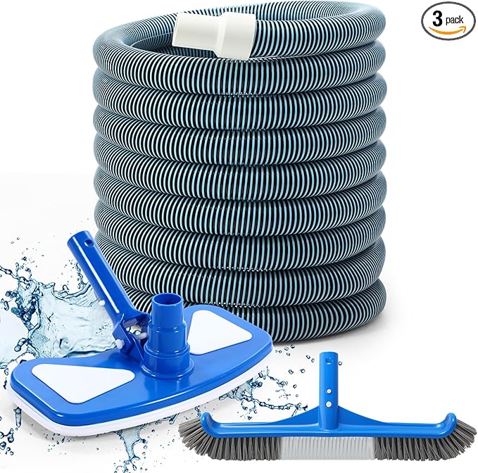 Pool Vacuum Kit Swimming Pool Vacuum Head with 1-1/2" x 30 ft Hoses Flexible Head with Wheels and 14 '' Cleaning Brush for Inground Swimming Supplies (Classic)