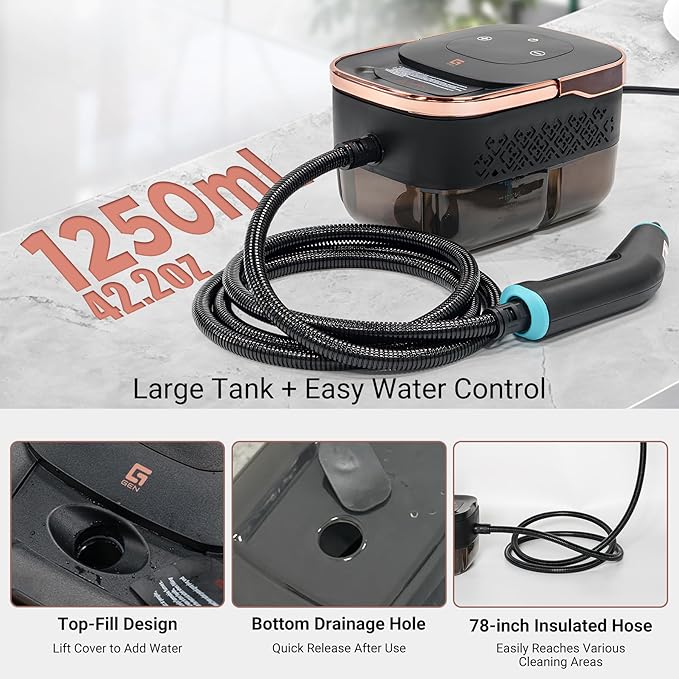 2500W Handheld Steam Cleaner,10 Accessories with 8 Adjustable Pressures for Tile/Grease/Carpet, 45oz Large Tank Chemical Free Cleaning, Portable Multi-Surface Steamer for Home Cars Kitchens(Gold)