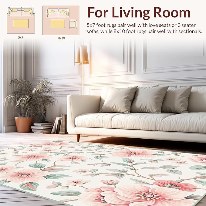 Flatwoven High Traffic Area Rug 2x3, Multi Purpose Bathroom Scrubber Brush for Care Easy Grip, Non Slip, Stain Resistant, Washable Area Rugs for Living Room, Bedroom (Pink, 2x3)