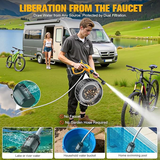 DIYtoolifz Cleaning Tool Compatible with DeWalt 20V Battery, 2.2LBS, with 16.4ft Hose & 6-in-1 Nozzle + Attachment for Car, Patio, Fence (Battery not Included, Tool Only)