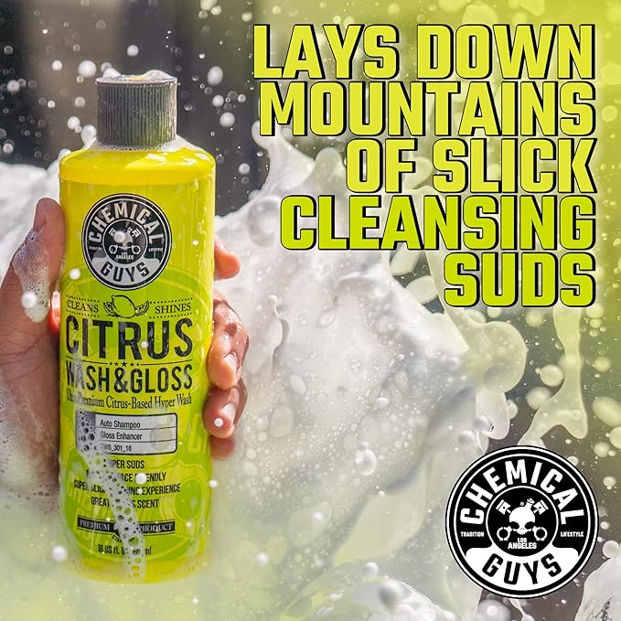 Chemical Guys Citrus Wash & Gloss Foaming Car Wash Soap - High Suds Formula Foam Cannon Soap for Foam Blasters, or Bucket Washes - Safe on Paint, Clear Coat, and Wax, Citrus Scent - 64 oz