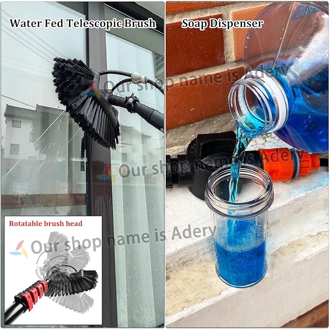 3.6-10.8M Window Cleaning Telescopic Pole,Water Fed Extendable Brush,Suitable for Cleaner Conservatory Roof Photovoltaic Panel Cleaning Extendable Solar Panel Roof Cleaning Tools (7.2M)