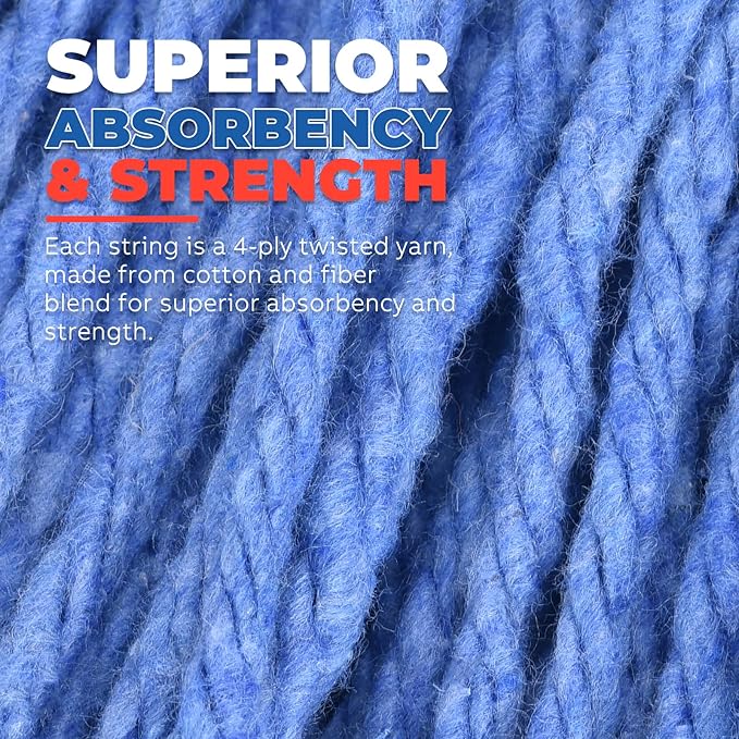 Onesimus 24 oz Heavy Duty Mop Head Replacement, 5 Inch Headband for Quick Change Handle, Blue Loop-End Cotton Blend String Wet Dry Floor Mop Refill, Large Size, Case Pack of 12 Pcs