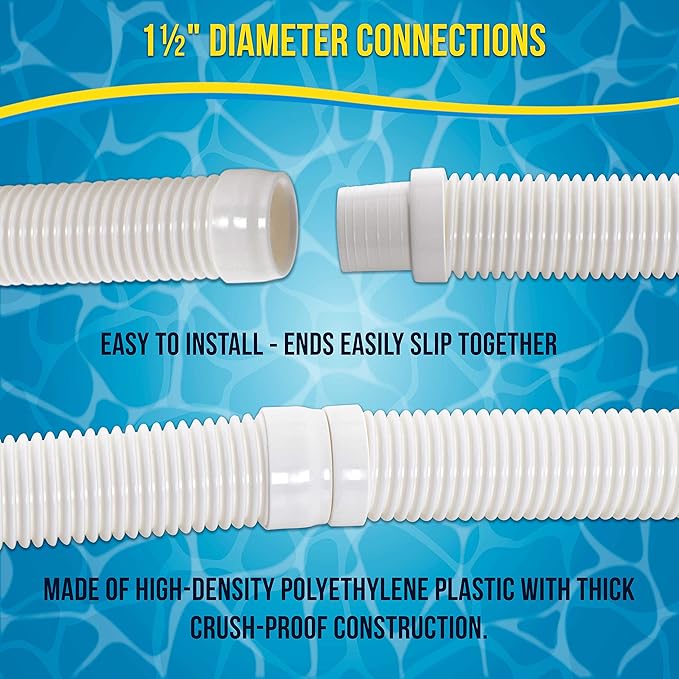 U.S. Pool Supply Pool Vacuum Hose, 8 Piece Pool Hose Set - 40" White Flexible Spiral Wound Connector Sections with 1.5" Male & Female Cuff Ends, Replacement Fits Most Inground Automatic Cleaner Brands
