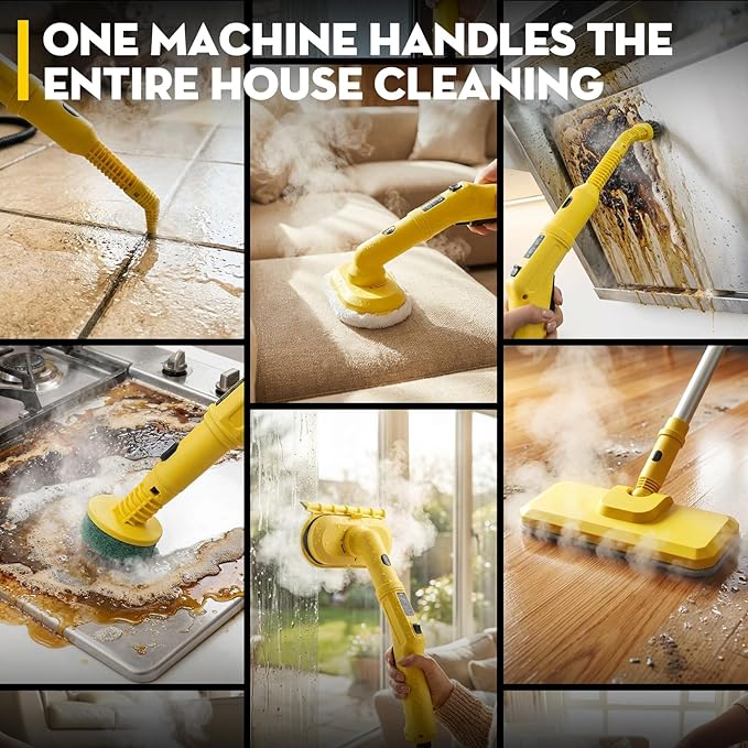 Steam Cleaner, Chemical-Free High-Pressure Commercial Steamer Cleaner with Unlimited Steam Injection, Fast Heat-Up, 2.2L Capacity, 14 Accessories for Floors, Grout, Upholstery (yellow)