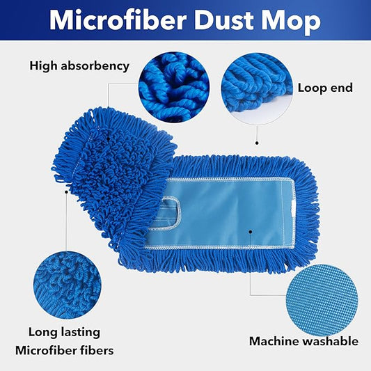 Matthew 24'' Microfiber Loop Dust Mop Washable Commercial&Residential Heavy Duty Mop Head Replacement Premium Absorbent Industrial Dust Mop Refill Pads for Hardwood, Office,Garage and Hotel -1Pack