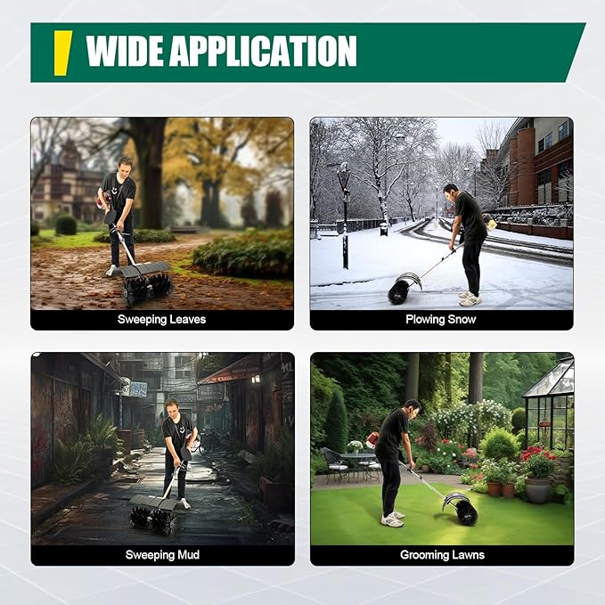 DNYSYSJ 52cc Handheld Sweeper, 2-Stroke Gas Power Sweeping Broom, Single Cylinder Walk Behind Sweeper, Cleaning Driveway Turf Lawns Artificial Grass Power Brush Lawn Sweeper Cleaner Tools for Walkway
