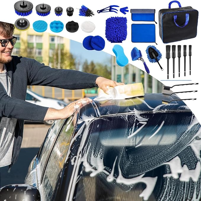 Car Cleaning Brush | 29-Piece Washing Scrubber Set for Vehicle,Vehicle Washing Brushes | for Truck Sedan SUV RV Garage Outdoor Home