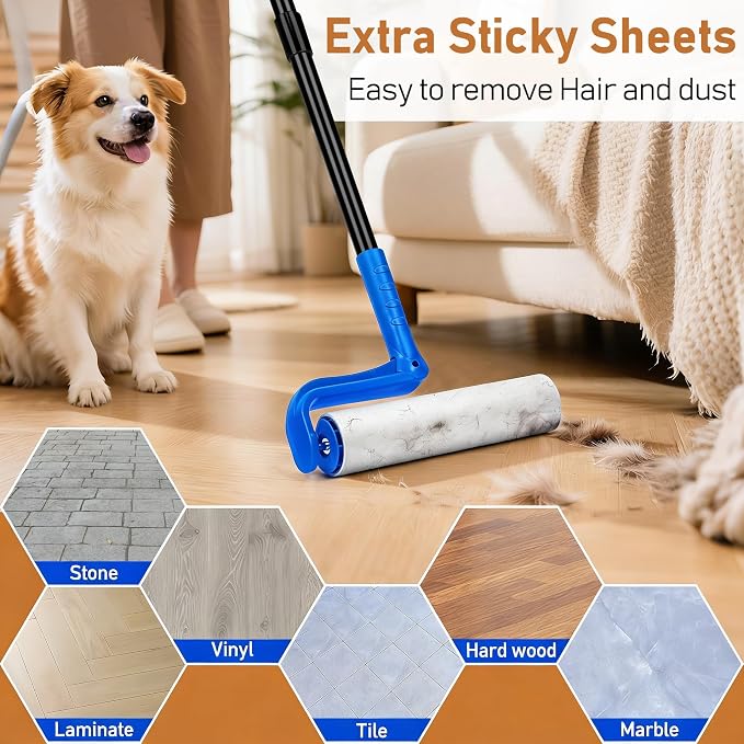 10" Large Lint Roller for Pet Hair Extra Sticky, Floor Lint Rollers Long Handle with Big Lint Rollers Refills for Couch Carpets Furniture Wall Clothing Floor Cleaning, Blue - Image 4