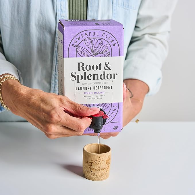 Root & Splendor Ultra Concentrated All Natural Laundry Detergent Liquid - Plant Based, Enzymatic Laundry Soap, Hush Scent, 1 Liter, 67 Loads