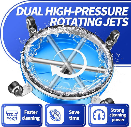 16'' Pressure Washer Surface Cleaner with 4 Wheels - Stainless Steel Surface Cleaner for Pressure Washer Attachment for Concrete, Driveway, Patio, Sidewalk, Deck and Driveways (16 INCH Blue)