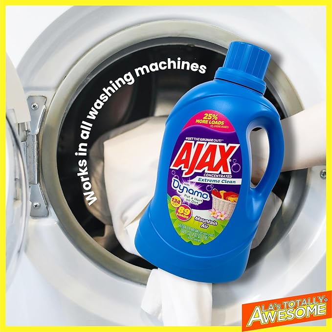 Ajax + Dynamo Mountain Air Laundry Detergent Liquid – Totally Awesome Cleaner with Deep Clean Power, Stain & Odor Remover, HE Compatible, 134oz (Pack of 4), 356 Loads, Fresh Scent