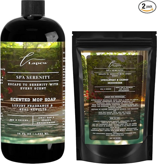 Lapew Spa Serenity Bundle – Carpet Deodorizer Powder & Scented Mop Soap Set – Odor Eliminator for Pet-Friendly Homes