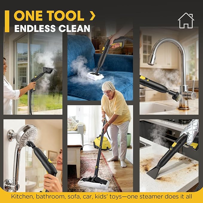 Heavy Duty Steam Cleaner, 1500W High-Temperature Mop with 26 Accessories, 1.4L Portable Tank, Chemical-Free Cleaning for Floors, Tiles, Cars & More, Child Lock for Safety, Easy Operation