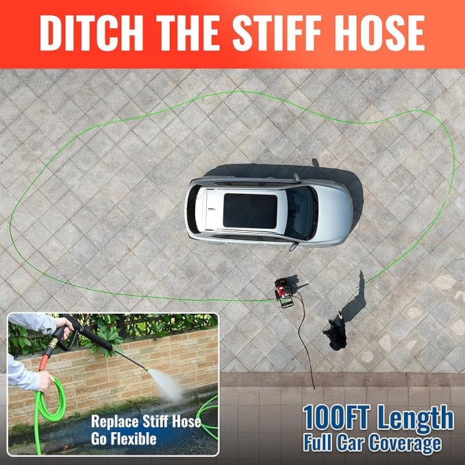 YAMATIC Flexible Pressure Washer Hose 100FT 1/4", 3200 PSI, M22-14mm Female Ends, Kink-Resistant Replacement for Gas/Electric Power Washer Troy-Bilt Ryobi Craftsman