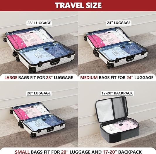 Vacuum Bags for Travel with Rechargeable Pump, 8 Medium Compression Packing Seal Bags for Luggage Suitcase, Space Saver for Clothing and Clothes Storage Travel