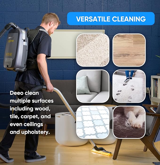 Prolux X8 Pro 10 lb Lightweight Commercial Backpack Vacuum – HEPA Filtration w/Sealed 8 Qt HEPA Bags, 120 CFM Commercial Suction, 50′ Cord, Loaded with Attachments