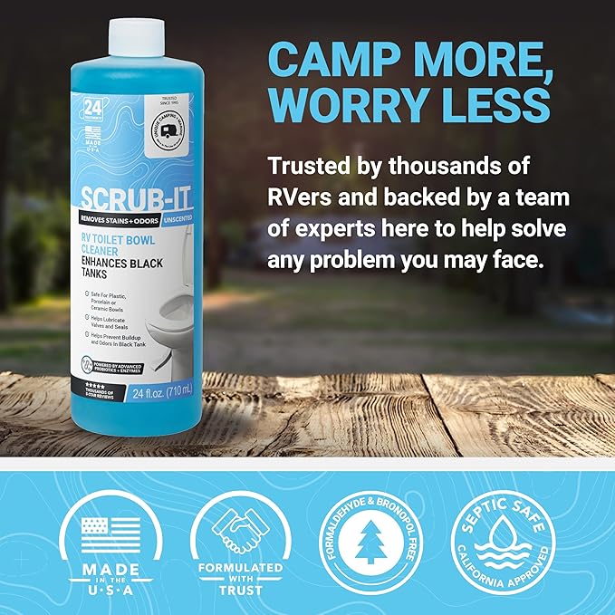 Unique Scrub-It RV Toilet Bowl Cleaner Liquid - Helps Remove Stink, Stains and Debris - Safe on All Toilet Types (24 oz)