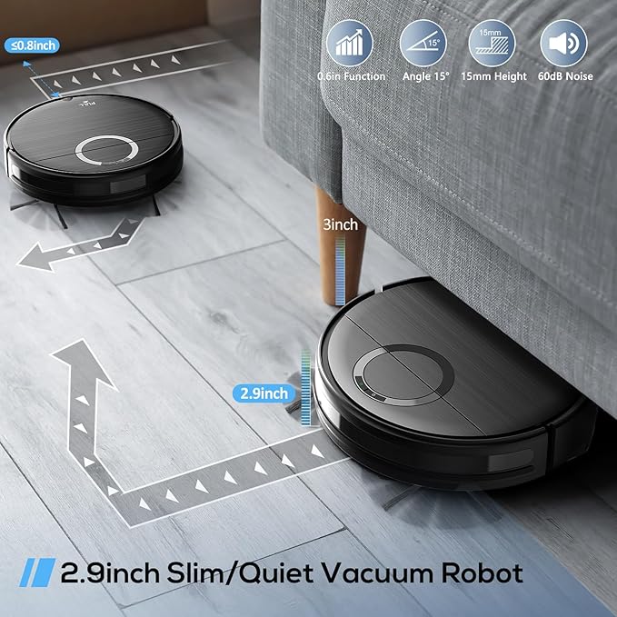 Robot Vacuum, 2 in 1 Robot Vacuum and Mop Combo for Pet Owners: Strong Suction, Anti-Tangle Brushless Inlet, Picks Up Dog & Cat Hair, Wet Mopping Removes Paw Prints, Auto-Recharge with Schedule