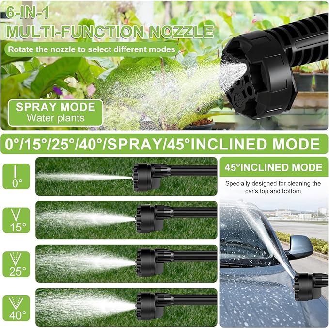 KEPEAK Cordless Pressure Washer, 1450PSI Portable Power Washer with 6-in-1 Nozzle, 21V Hand Held Pressure Washer with Battery, Electric Power Cleaner for Car, Garden, Home