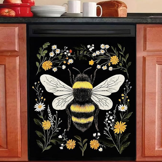 Bee Large Dishwasher Magnet Magnetic Cover 23x26 inch Bee Dishwasher Magnet Decoration Flower Refrigerator Sticker Farmhouse Kitchen Home Appliance Decorative Washer Kitchen Decor