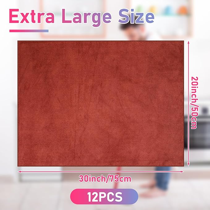 12 Pcs Extra Large Microfiber Cleaning Cloths Bulk 30 x 20 Washable Reusable Microfiber Rags Absorbent Cleaning Towels for Floor Glass Window Car Kitchen Bathroom House(Dark Color)