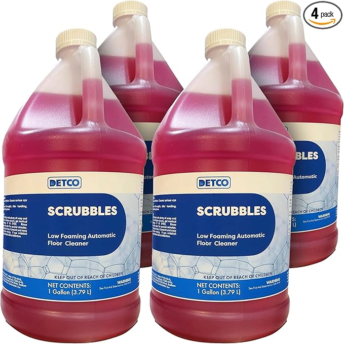 Scrubbles Low Foaming Automatic Floor Cleaner, Industrial Strength Concentrate - Deep Cleaning Solution for Concrete Floors, 2oz Per Gallon of Hot Water, 1 Gallon, Case of 4