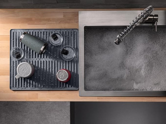 WeatherTech DishMat Contain - 16" x 18" Drip Dry Hand-Washed Dish Drying Mat, Slate