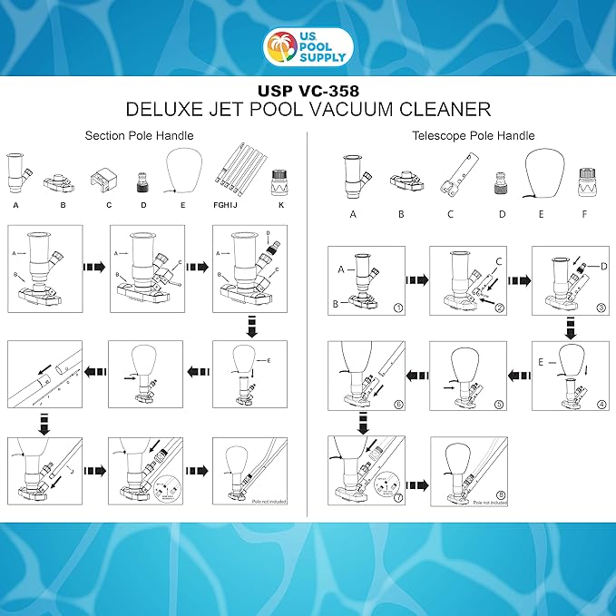 U.S. Pool Supply Above Ground Pool Vacuum Cleaner, Manual Pool Vacuum Cleaner, Spa Cleaner for Hot Tub, Ponds - 5 Section 4ft Pole, Mesh Leaf Bag, Telescopic Pole Attachment - Attaches to Garden Hose