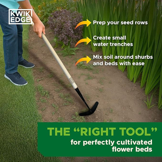 Weeder Tool for Lawn & Garden - Garden Cultivator Long Handle for Large Areas, Gardening Hand Weeding Tools, Long Weed Puller Tool Lawn Cultivator for Grass, Flower Beds or Backyard - KWIK EDGE Boss