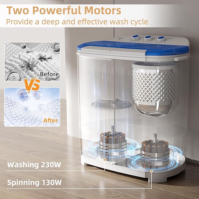 Zynkez Portable Washing Machine, 14Lbs Compact Twin Tub Laundry Washer, Semi-Automatic 9Lbs Washer and 5Lbs Spinner Combo for Apartments, Dorms, RVs