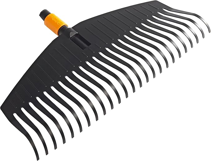 Fiskars QuikFit Leaf Rake L, Tool Head, 25 prongs, Length: 50 cm, Plastic prongs, Black/Orange, 1000642